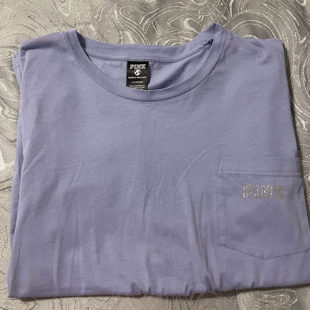 Victoria’s Secret PINK Glitter Campus Logo Short Sleeve T Shirt.